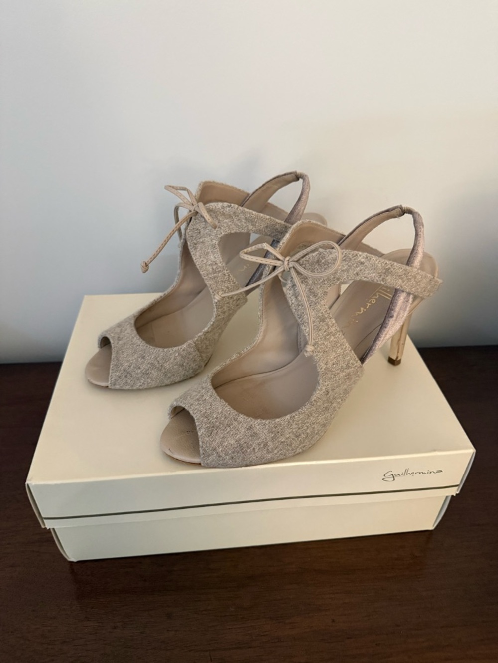Grey Peep-Toe Slingback Heels